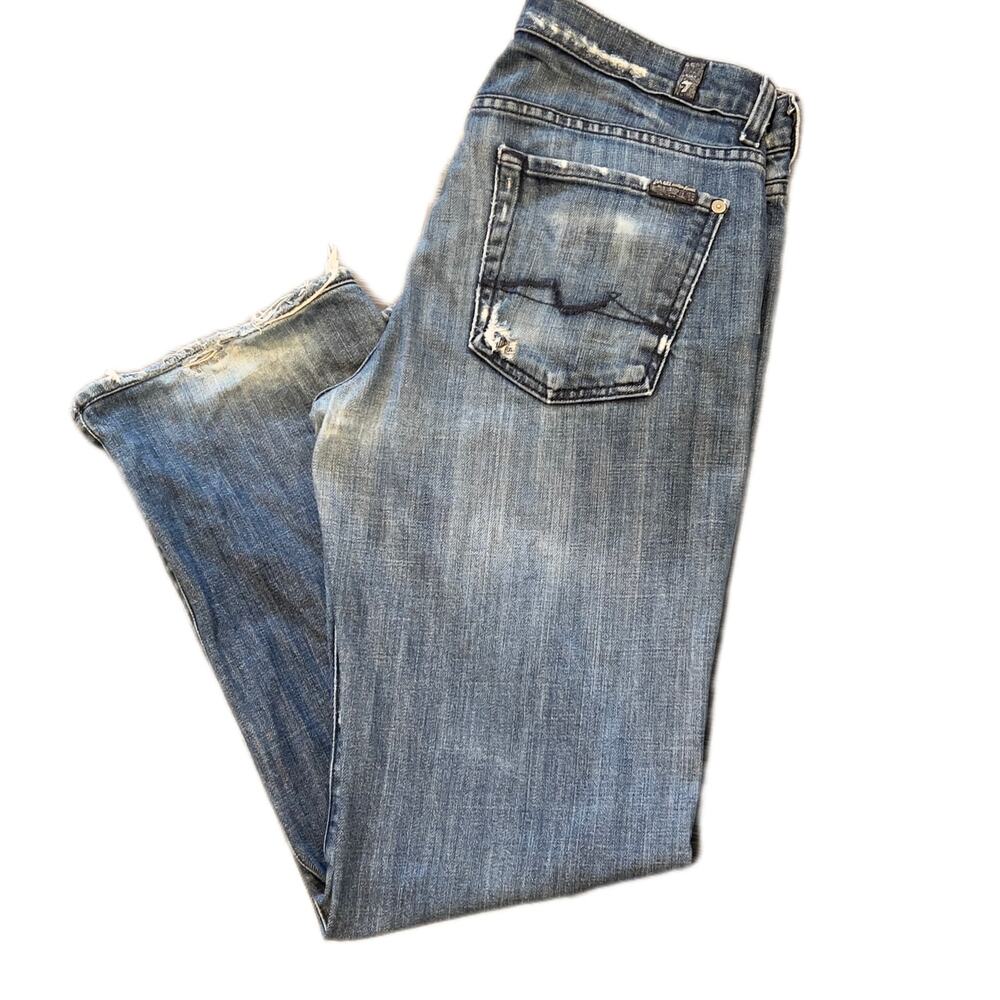 Mens 7 For All Man Kind, Vintage ,Y2K, boot cut, med wash natural distressing 32